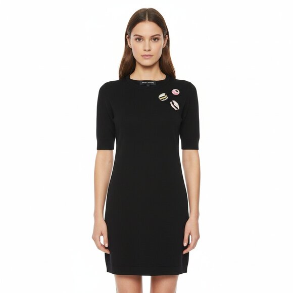 Marc Jacobs Black Wool Dress with Decorative Candy Embellishments Size M - Picture 1 of 10